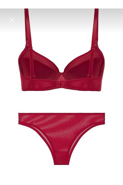 Demirtaş Bra and Panty Set - Red Supported