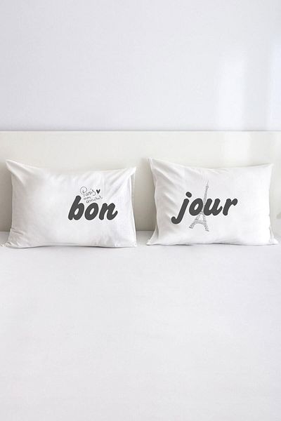 Hediyenza Bonjour Paris Double Decorative Pillow Case 50x70 Cm - White