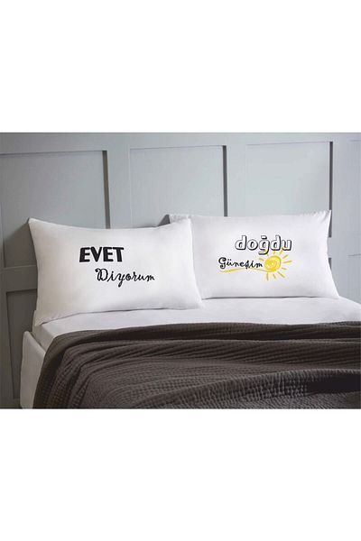 Hediyenza I Say Yes I'm Born Sun Double Decorative Pillow Case 50x70 Cm - White