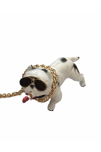 DMR Pitbull Figurine Dog on the Glove Box Interior Ornament Pitbull Torpedo Mascot with Thick Chain