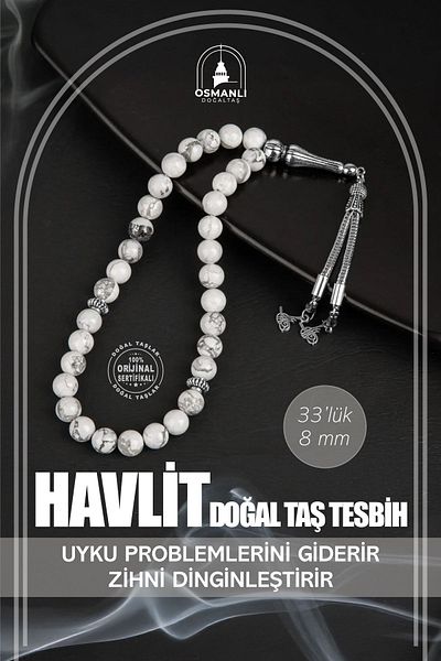 OSMANLI DOĞAL TAŞ Mărgele de rugăciune din piatră naturală Havlit pentru 8 mm - 33 buc