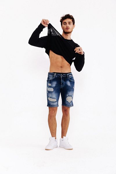 THIMOON Men's Denim Shorts - Ripped Design