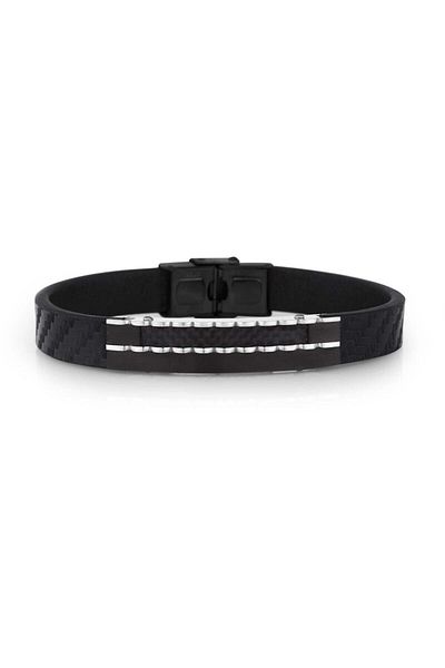 Daniel Klein Black Genuine Leather Men's Bracelet - with Steel Clip