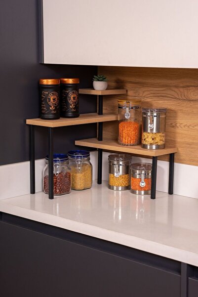 Home Metal Ahşap Mutfak Köşe Rafı Tezgah Üstü Düzenleyici Banyo Mutfak Rafı B...