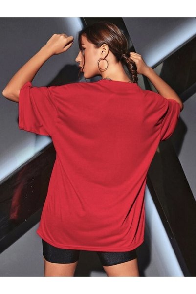 JAKARLI Tricou oversize, unisex, roșu, bumbac, cu gât roșu, prieten