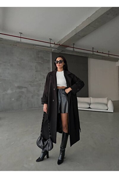 LB Laluna Butik Dámský kabát s dlouhými manžetami s páskem Oversize pohodlného střihu