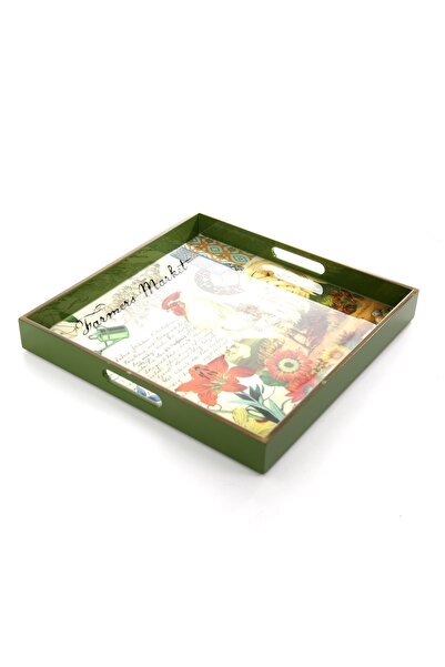 tub Wooden Tray Special Design Printed Tea Coffee Presentation Tray 32x32cm K7