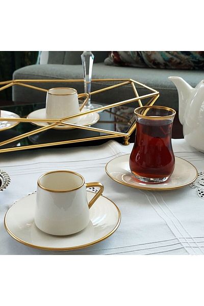 MADAM İZMİR Regna Home 18 Piece Gilded Coffee Tea Set Vega
