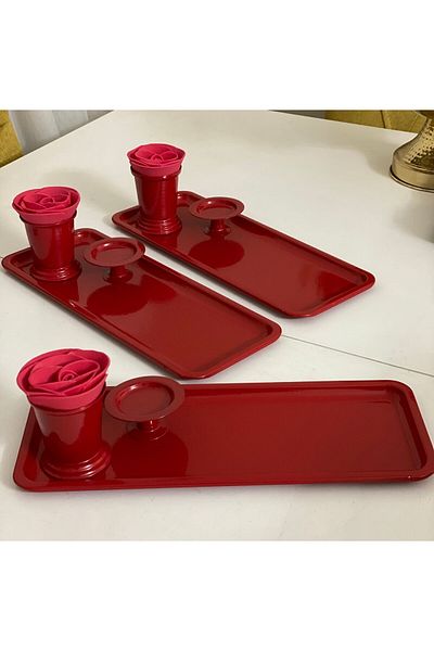 Elzem SET OF 3 RED COLOR Rectangular Tray Pasta Rack Rose Bucket 9 PIECES