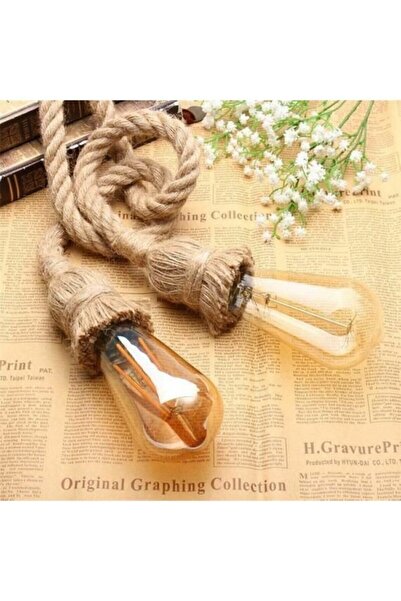 HÜMA Jüt Halat Sarkıt Duy (1 Metre) Edison Rustik Ampul Için (1 Adet)