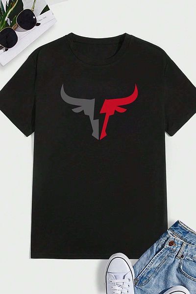 uyguntarz Ανδρικό μπλουζάκι Bull Silhouette με στάμπα Oversize