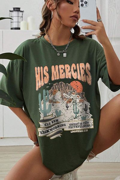 uyguntarz Μπλουζάκι Unisex His Mercies Printed Oversize