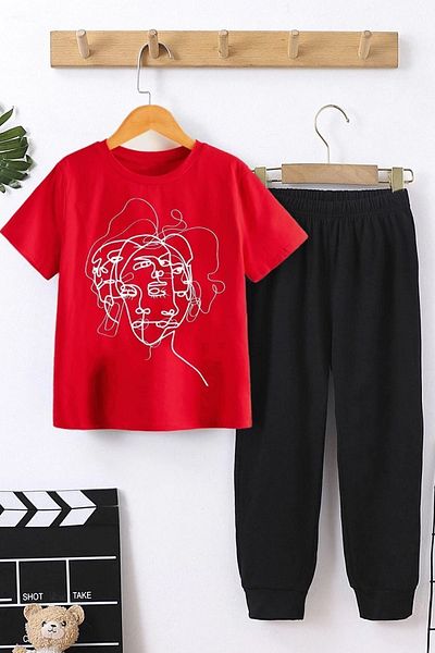 uyguntarz Child Woman One Line Bottom - Top Tracksuit Set