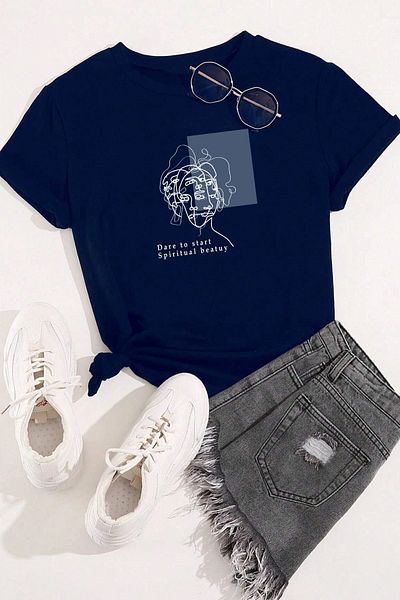 uyguntarz Unisex Μίνιμαλ γραμμικό σχέδιο Τυπωμένο μπλουζάκι