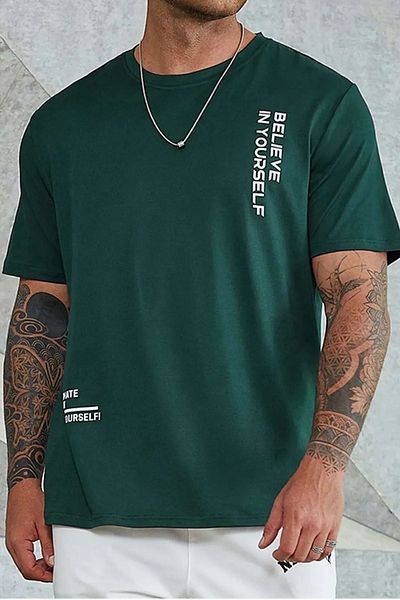 uyguntarz Belive in Yourself bedrucktes Oversize-T-Shirt für Herren