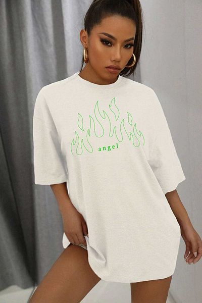 uyguntarz Tricou oversize cu imprimeu Green Angel pentru damă