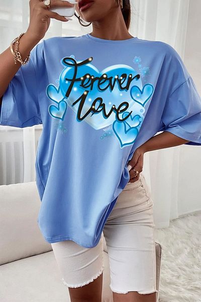 uyguntarz Μπλουζάκι Unisex Forever Love με στάμπα Oversize