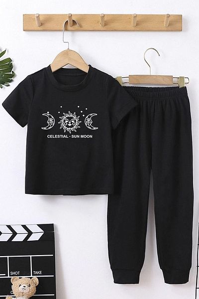 uyguntarz Summer Kids Sun Moon Bottom – Top-Trainingsanzug-Set