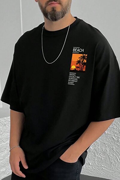 uyguntarz Übergroßes T-Shirt für Herren – Strand-Print