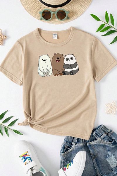 uyguntarz Baumwoll-T-Shirt mit Bären-Aufdruck für Kinder