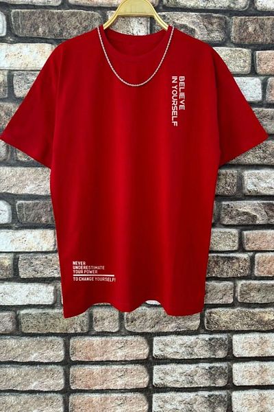uyguntarz Belive in Yourself bedrucktes Oversize-T-Shirt für Herren