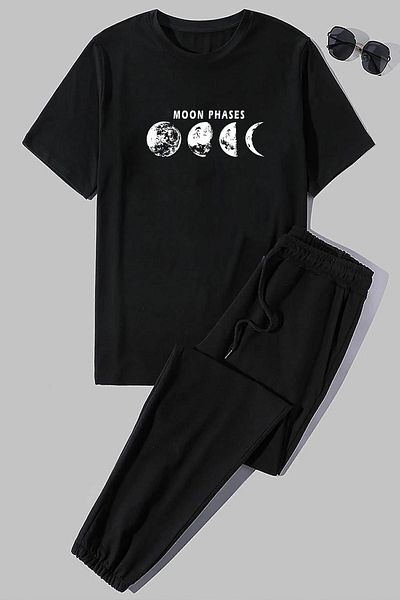 uyguntarz Σετ φόρμας 2 τεμαχίων Unisex Moon Phases Printed
