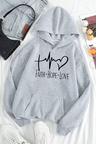 uyguntarz Голям суитшърт - Faith Hope Love с принт