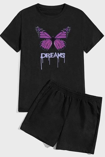 uyguntarz Dream Butterfly Print Shorts Set