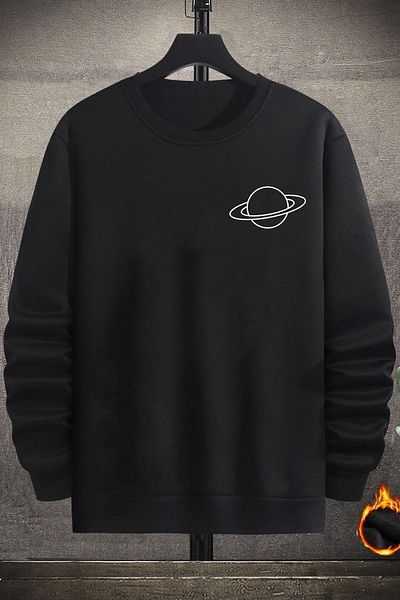 uyguntarz Унисекс суитшърт с щампа Saturn с кръгло деколте