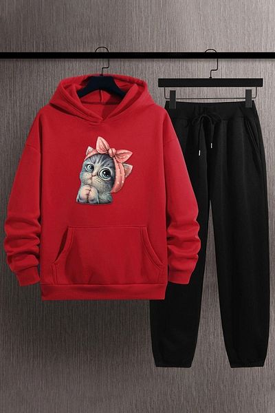 uyguntarz Unisex-Trainingsanzug-Set mit süßer Katze