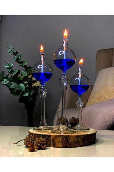 Shabbo Glass Drops Ayaklı Cam Kandil 3'lü Set Kandil Yağı