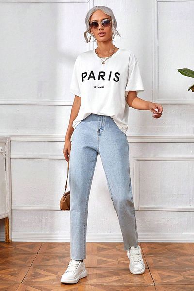 uyguntarz Übergroßes Unisex-T-Shirt mit Paris-Print