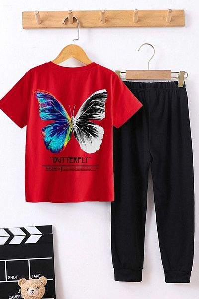 uyguntarz Kids Butterfly Bottom - Top Σετ αθλητικής φόρμας