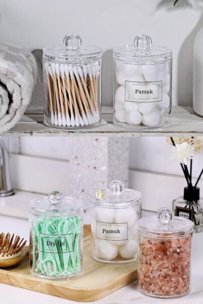 Böğürtlen Home 6'lı Banyo Seti Kulak Pamuğu Makyaj Pamuğu Pamukluk Makyaj Ve Takı Düzenleyici Dolap Içi Organizer