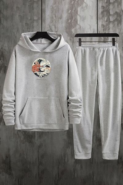 uyguntarz Unisex Kanagawa Oki Nami Ura bedrucktes Trainingsanzug-Set