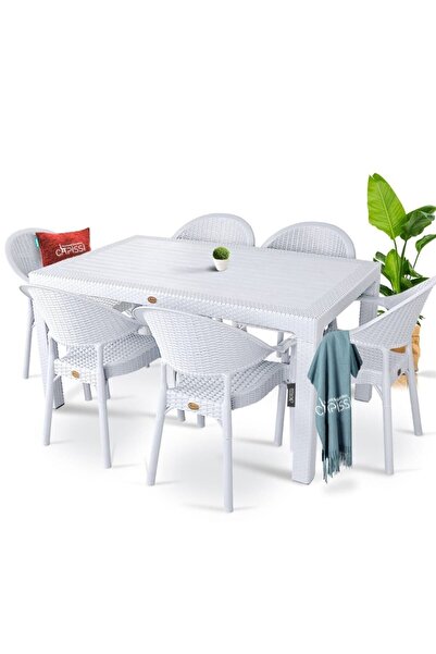 Capissi 90x150 Camsız Masa Takımı 6 Adet Bambu Koltuklu