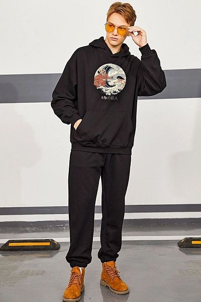 uyguntarz Unisex Kanagawa Oki Nami Ura bedrucktes Trainingsanzug-Set