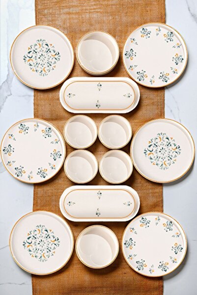 Vienev Klasik 14 Parça 6 Kişilik Stackable Kahvaltı Takımı - Lüx Kahvaltılık Sunum Seti Tabağı