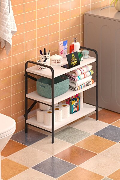Cosargroup Dekoratif Banyo Düzenleyici Banyo Dolabı Çok Amaçlı Dolap 3 Katlı Metal Banyo Rafı