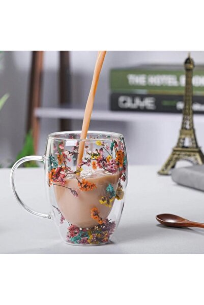 hediyeconcepti 350ml Floral Pattern - Glass Heat Resistant Borosilicate Cup