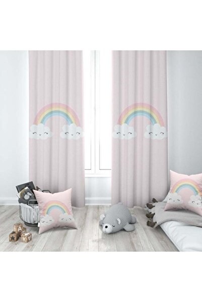 Bebemotto Gökkuşağı Ve Bulutlar, Pembe, Ithal Kumaş, Çocuk Ve Bebek Odası Fon...