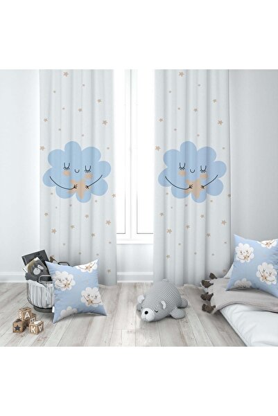 Bebemotto Yıldız, Gülen Bulutlar, Mavi, Beyaz, Ithal Kumaş, Çocuk Ve Bebek Od...