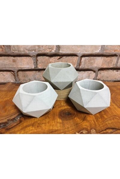 decolight 3lü Beton Ham Boyasız Kaktüs Sukukent Saksısı