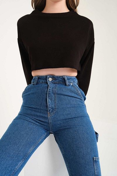 İmpavido - Women's Crop Oversize Cut Three Thread Polarless Sweatshirt