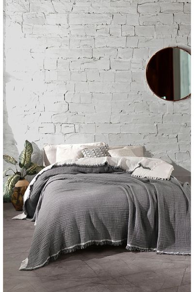 OTEXSA Cuvertură de pat/pică de muselină cu 4 straturi ecru antracit (200 X 220CM)