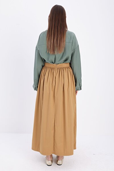 ALLDAY Camel Button Detailed Pleated Skirt