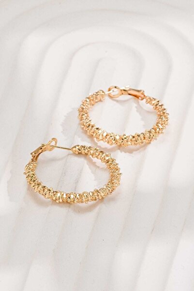 MRK Model Halka Tırtıklı Gold Küpe