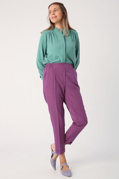 ALLDAY Dunkellila Hose mit Taschen und elastischem Bund