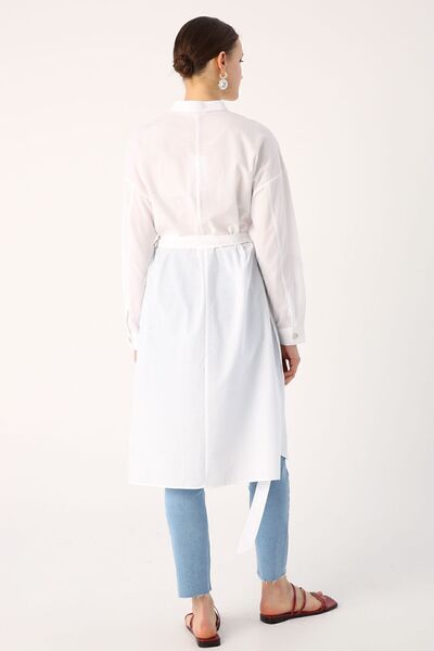 ALLDAY White 100% Cotton Judge Collar Belted Pocket Tunic