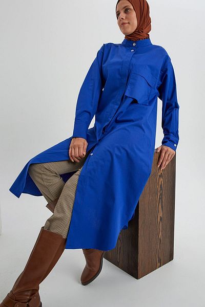 ALLDAY Saks 100% Cotton Magnificent Collar Single Pocket Tunic